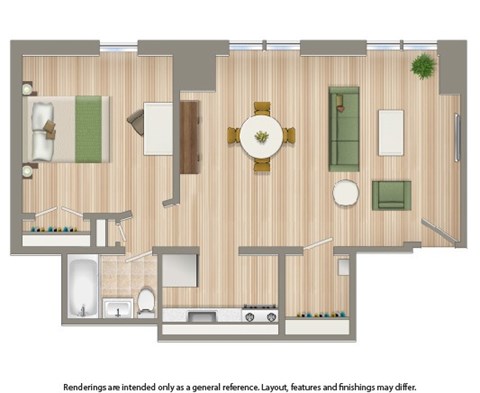 Floor plan for 1 bed, 1 bath, 800 sqft